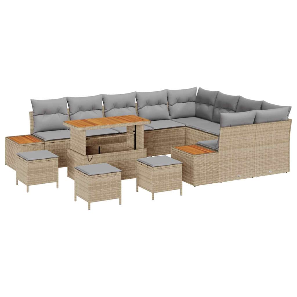 Conjunto de Sofá de Jardim 13 pcs Bege Rattan Sintético