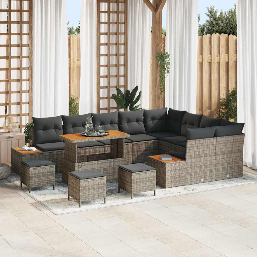 Conjunto de Sofá de Jardim 13 pcs Cinzeto Rattan Sintético
