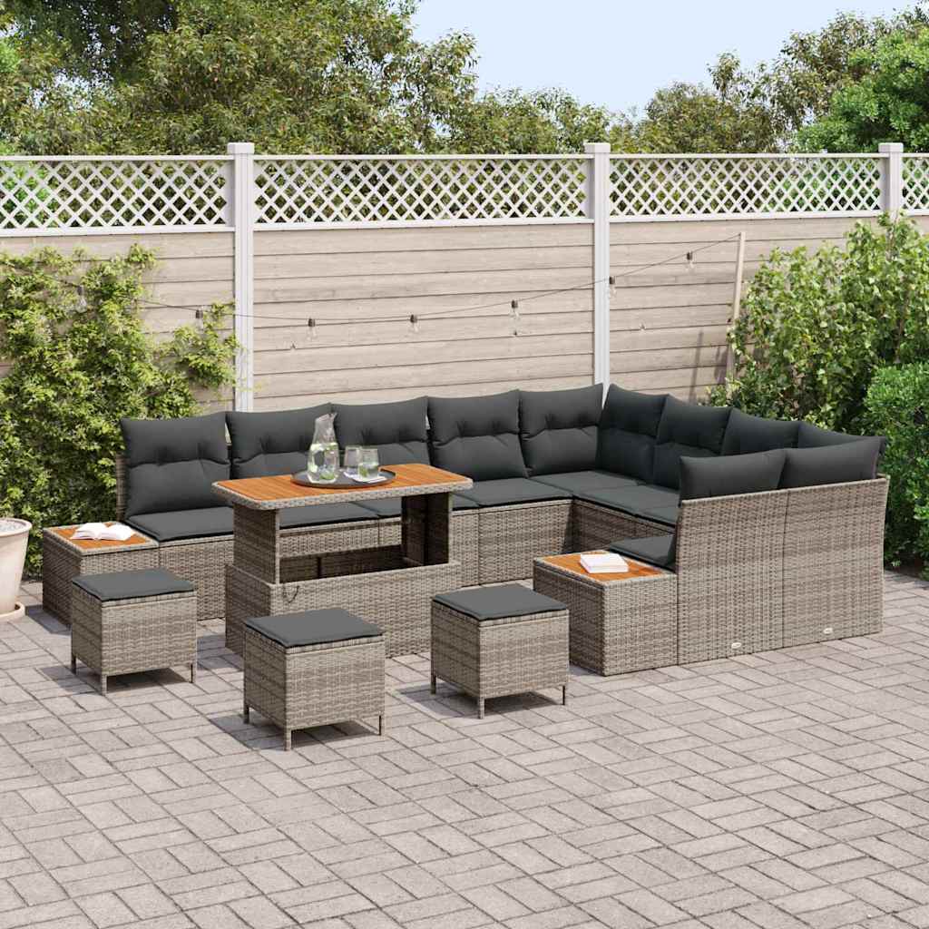 Conjunto de Sofá de Jardim 13 pcs Cinzeto Rattan Sintético