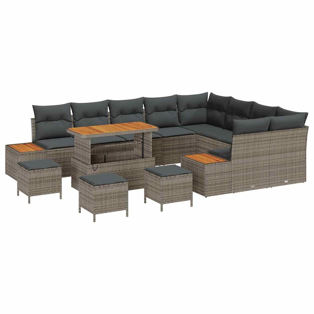 Conjunto de Sofá de Jardim 13 pcs Cinzeto Rattan Sintético