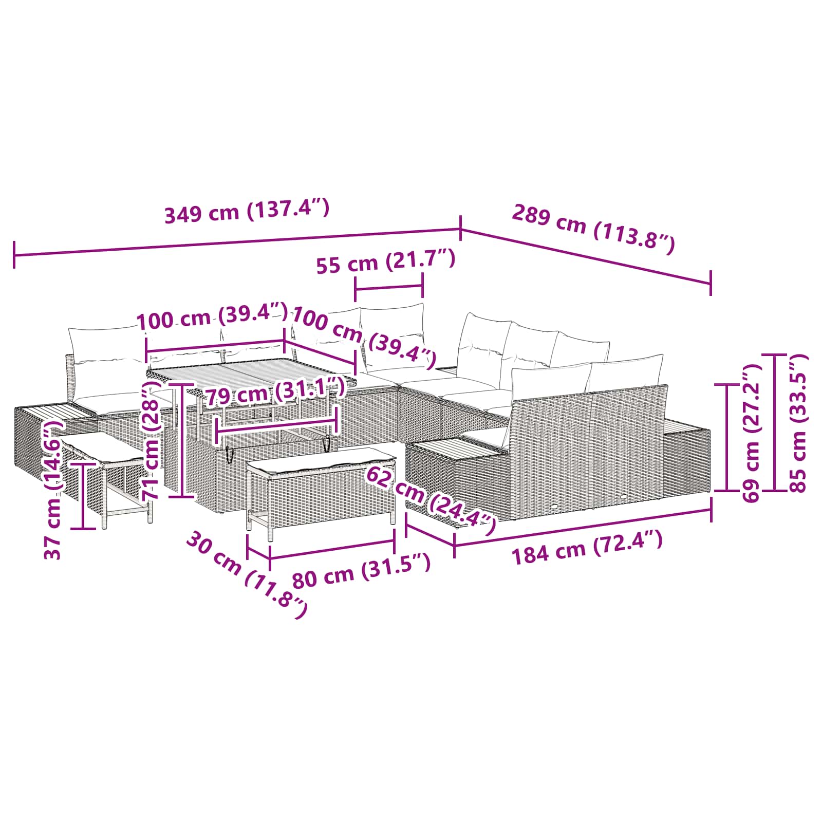 Conjunto de Sofá de Jardim 13 pcs Preto Rattan Sintético