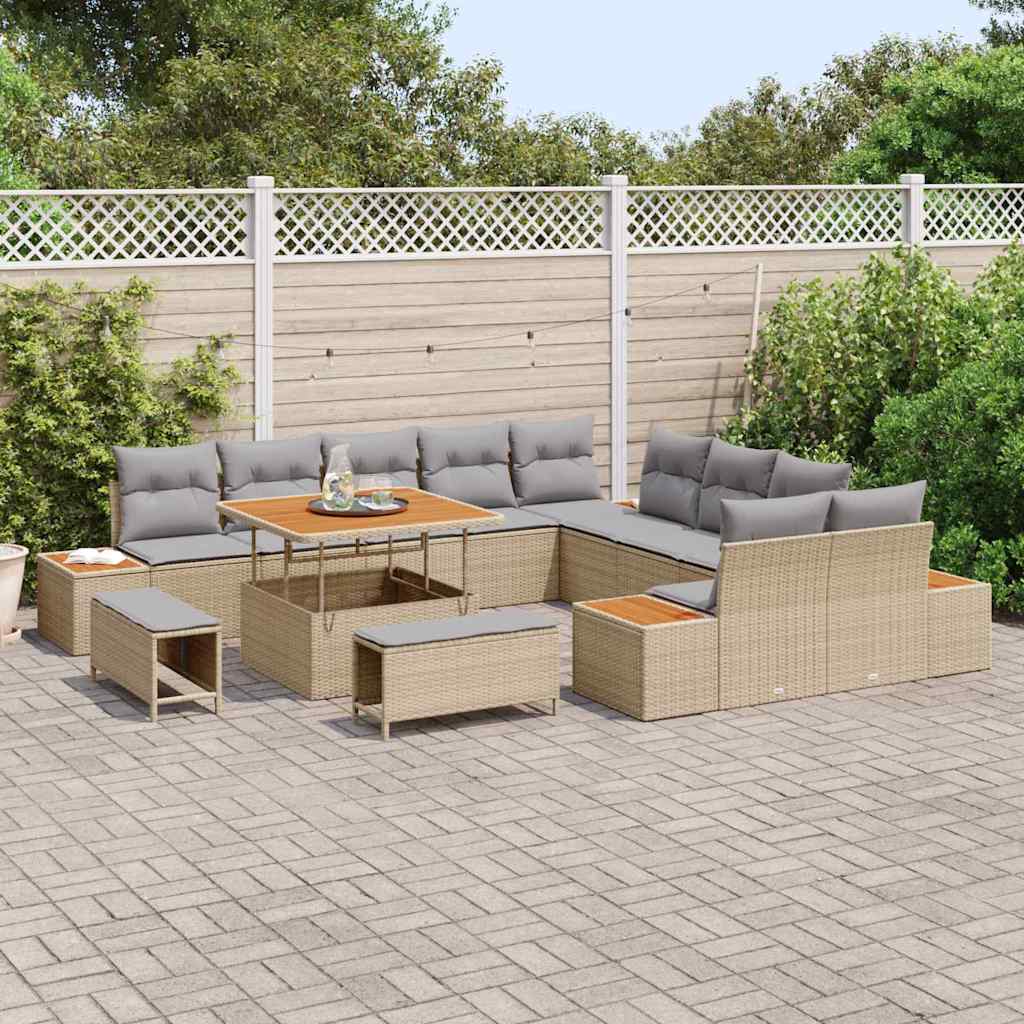 Conjunto de Sofá de Jardim 13 pcs Bege Rattan Sintético
