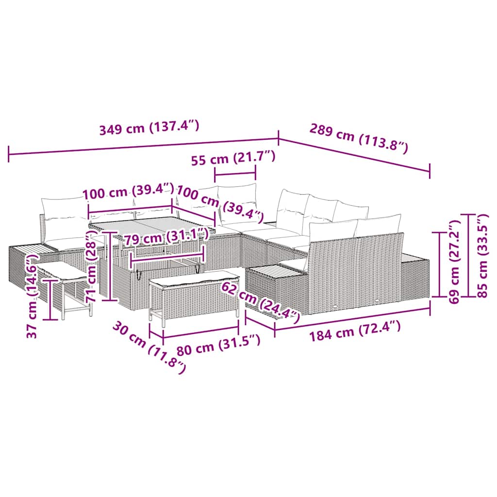 Conjunto de Sofá de Jardim 13 pcs Bege Rattan Sintético