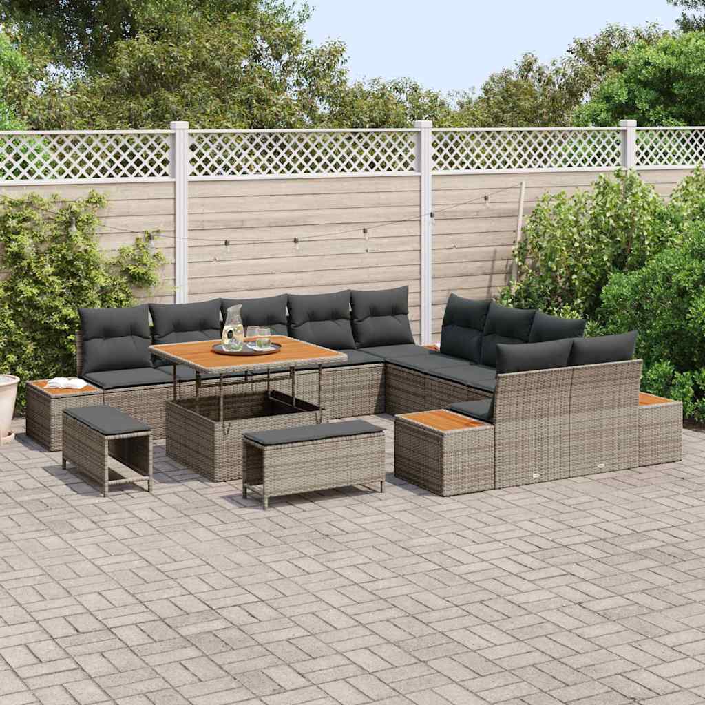 Conjunto de Sofá de Jardim 13 pcs Cinzeto Rattan Sintético