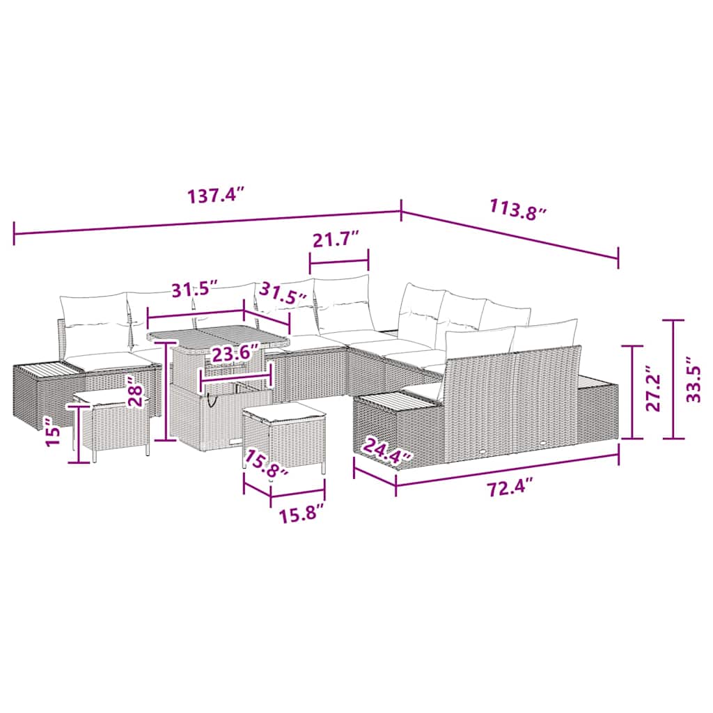 Conjunto de Sofá de Jardim 13 pcs Preto Rattan Sintético