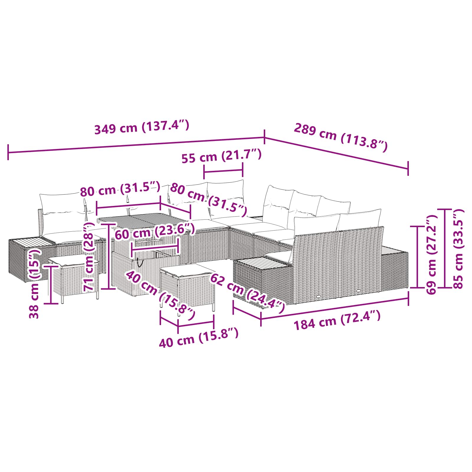 Conjunto de Sofá de Jardim 13 pcs Preto Rattan Sintético