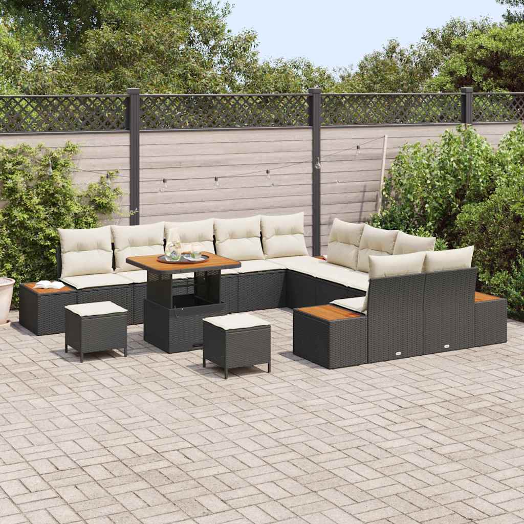 Conjunto de Sofá de Jardim 13 pcs Preto Rattan Sintético
