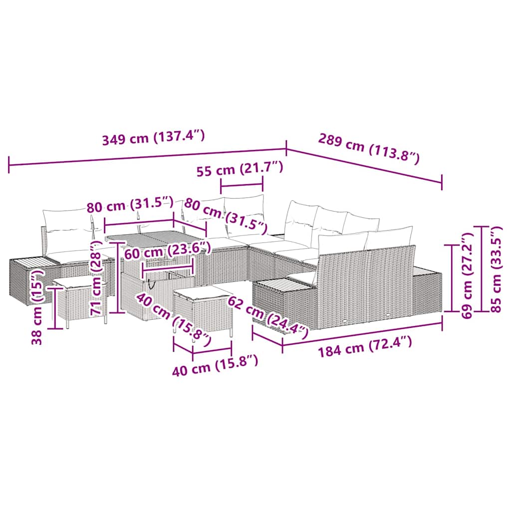 Conjunto de Sofá de Jardim 13 pcs Bege Rattan Sintético