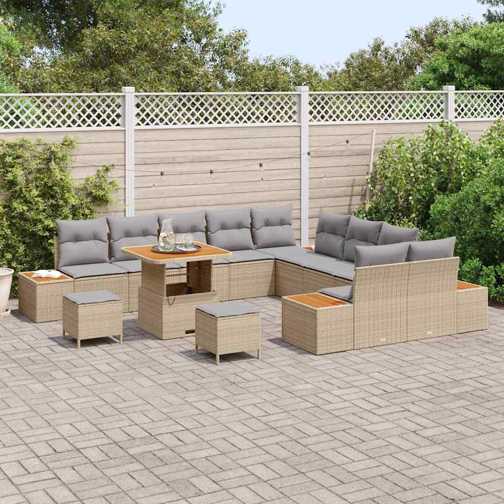 Conjunto de Sofá de Jardim 13 pcs Bege Rattan Sintético