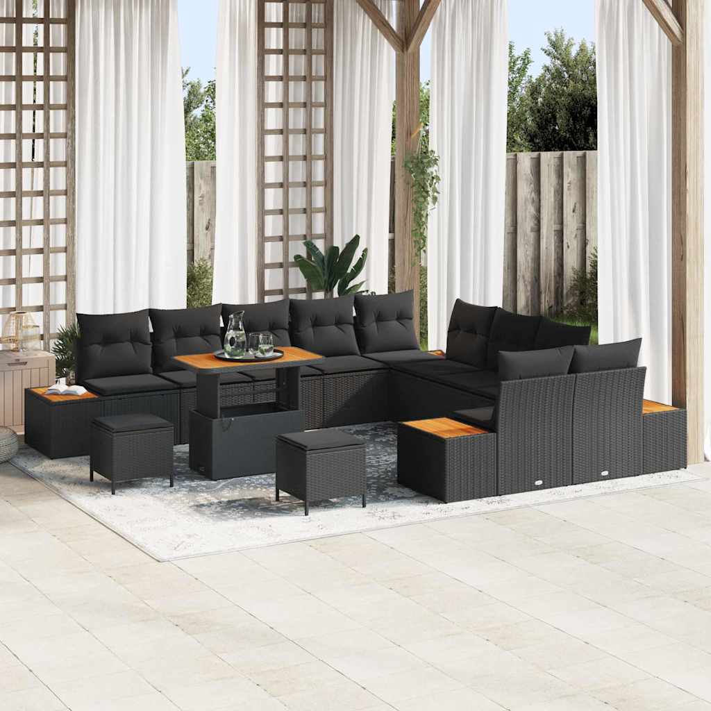 Conjunto de Sofá de Jardim 13 pcs Preto Rattan Sintético