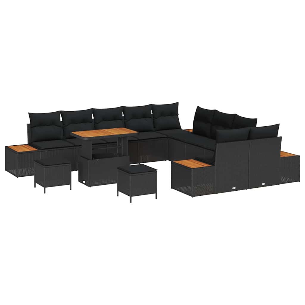 Conjunto de Sofá de Jardim 13 pcs Preto Rattan Sintético