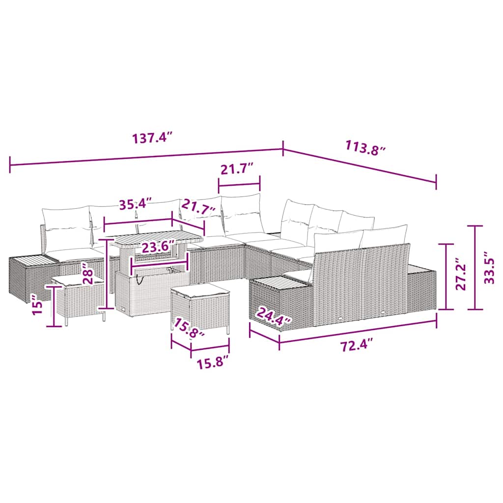 Conjunto de Sofá de Jardim 13 pcs Preto Rattan Sintético