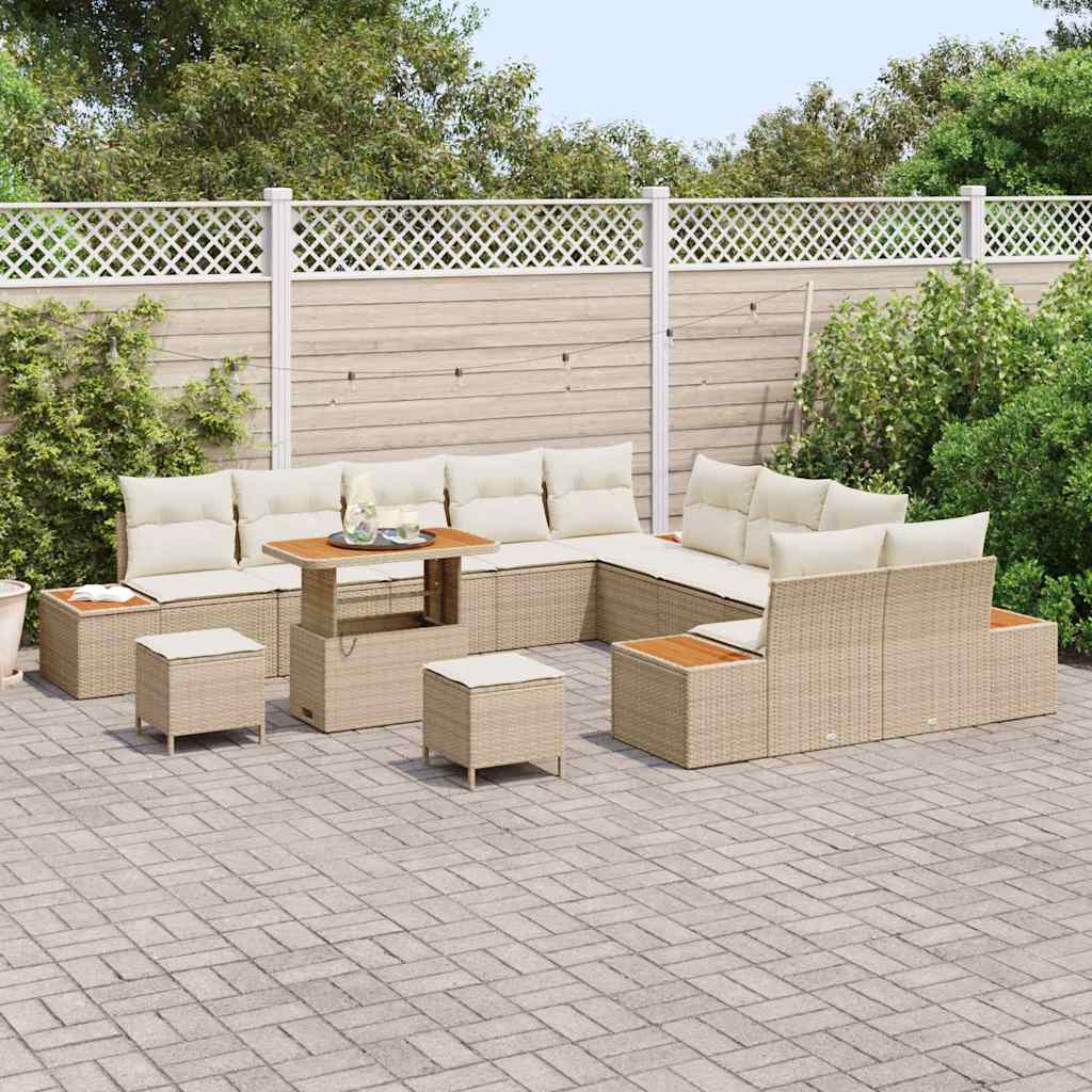 Conjunto de Sofá de Jardim 13 pcs Bege Rattan Sintético