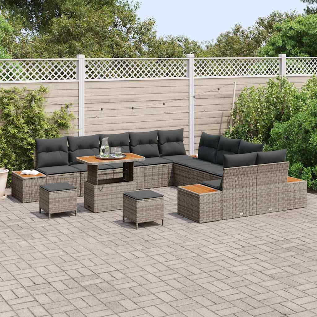 Conjunto de Sofá de Jardim 13 pcs Cinzeto Rattan Sintético