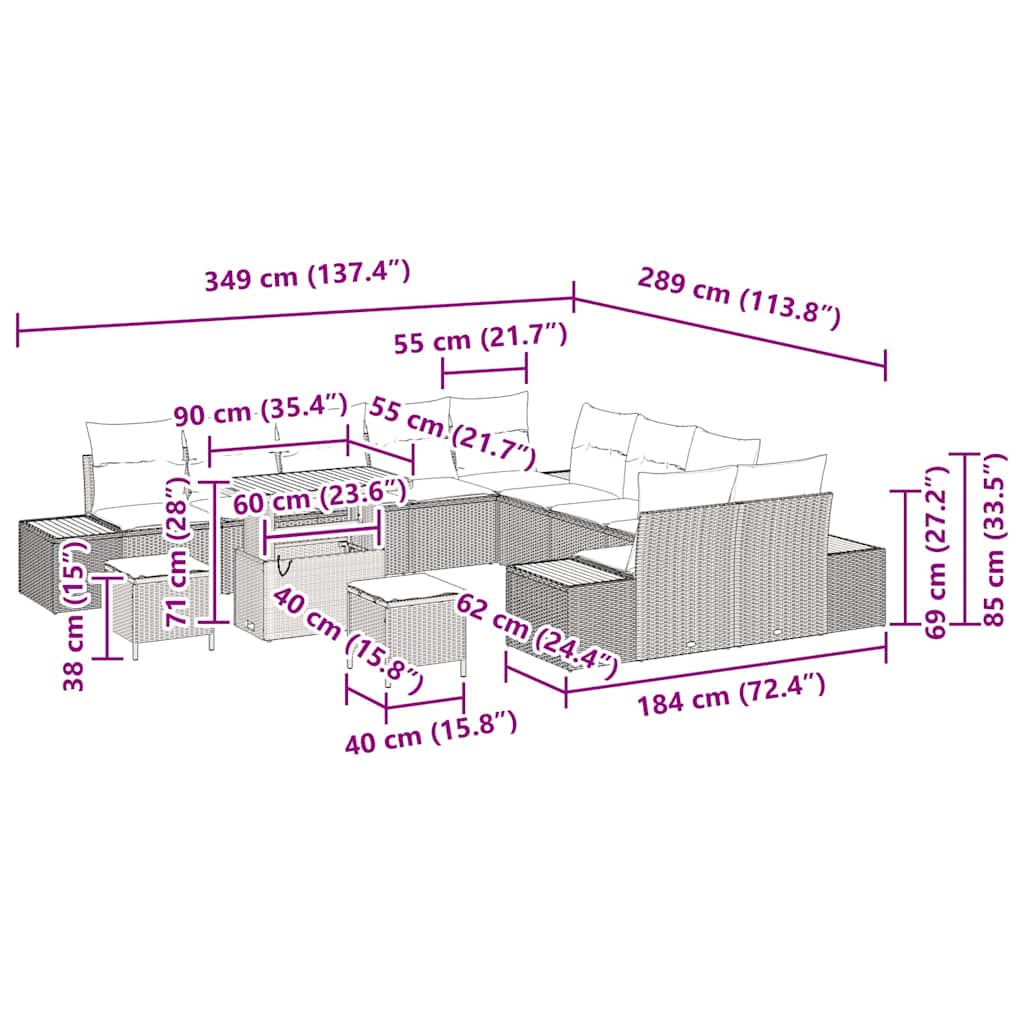 Conjunto de Sofá de Jardim 13 pcs Cinzeto Rattan Sintético