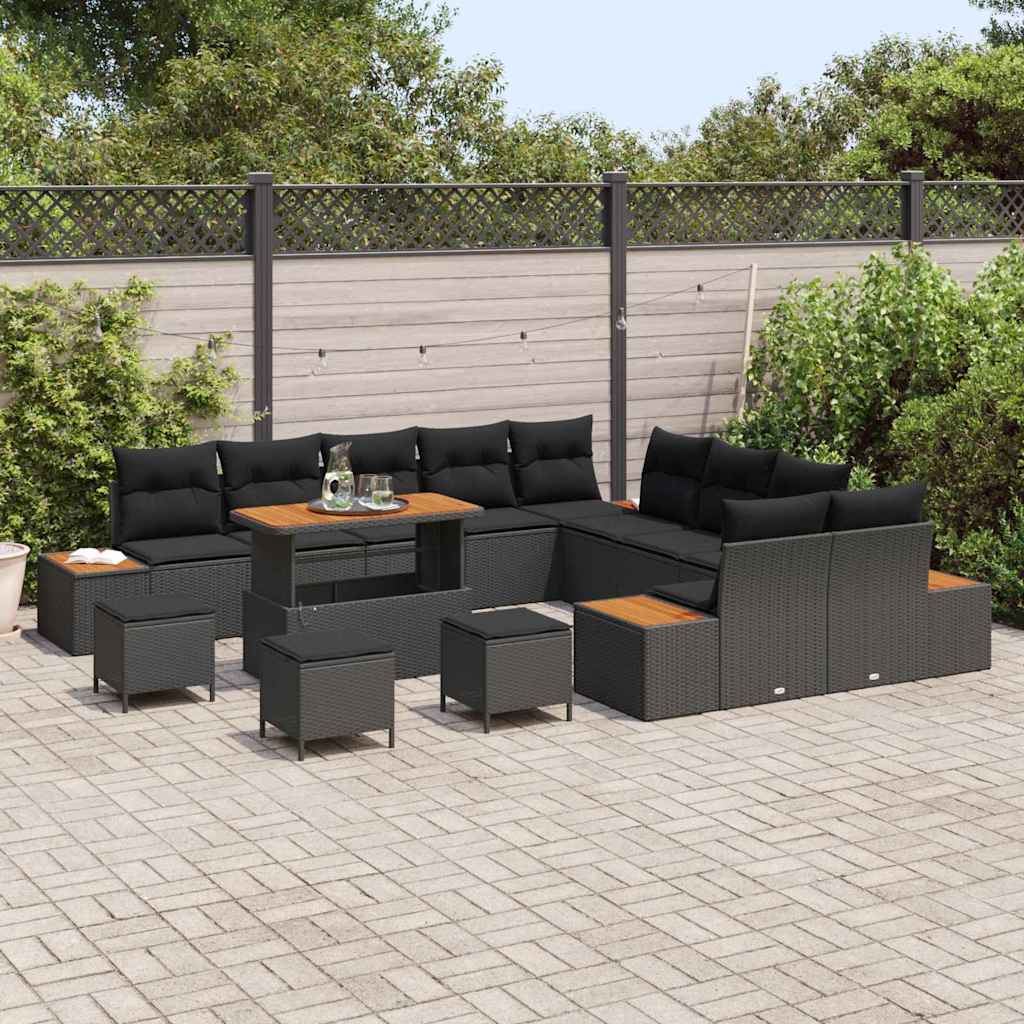 Conjunto de Sofá de Jardim 14 pcs Preto Rattan Sintético