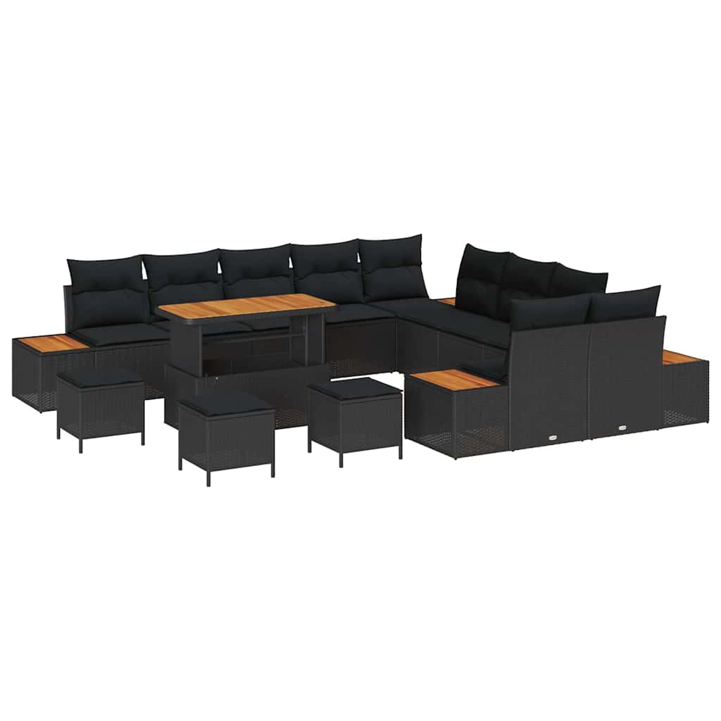 Conjunto de Sofá de Jardim 14 pcs Preto Rattan Sintético