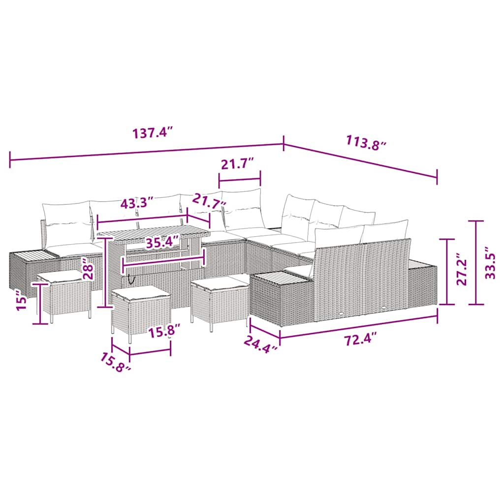 Conjunto de Sofá de Jardim 14 pcs Preto Rattan Sintético