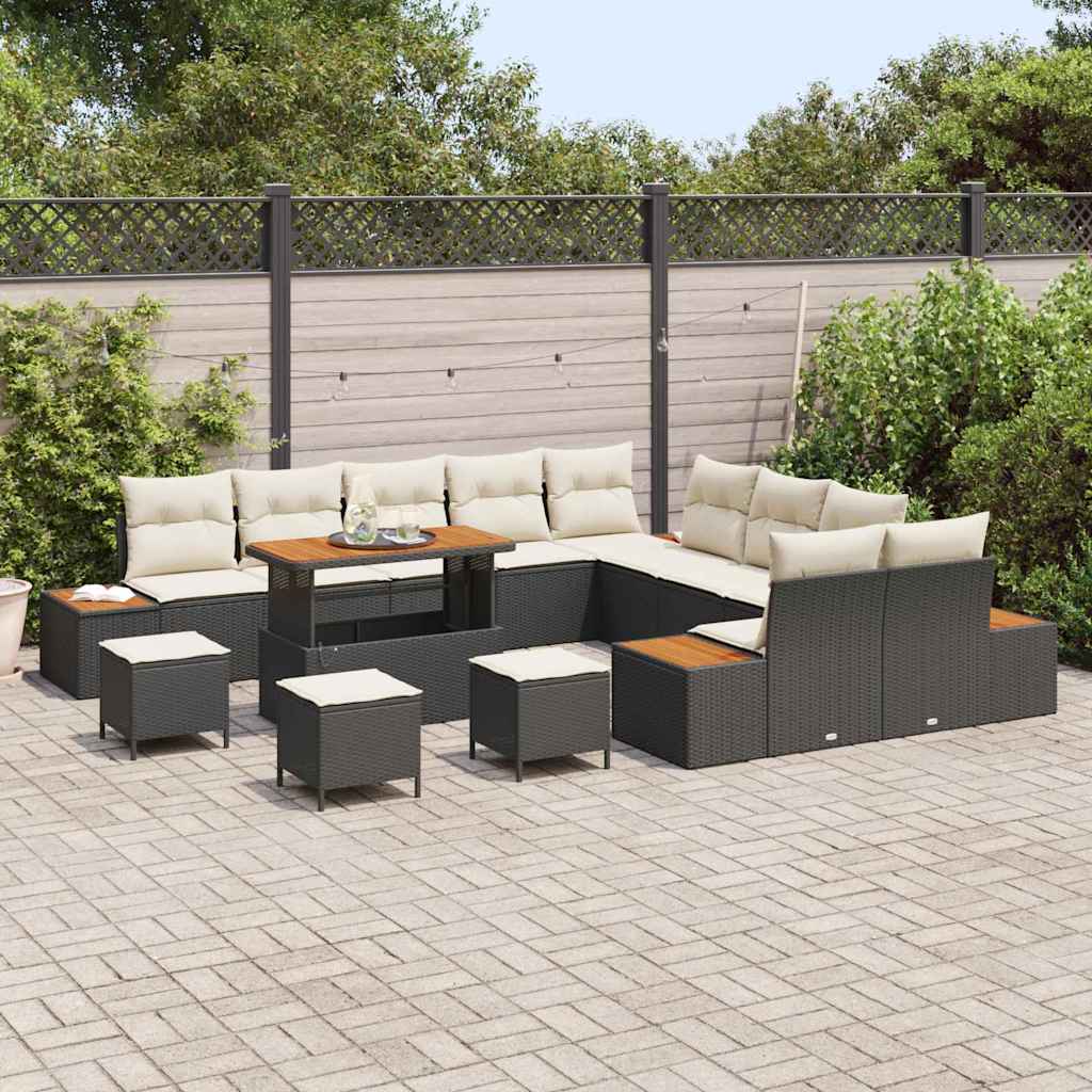 Conjunto de Sofá de Jardim 14 pcs Preto Rattan Sintético