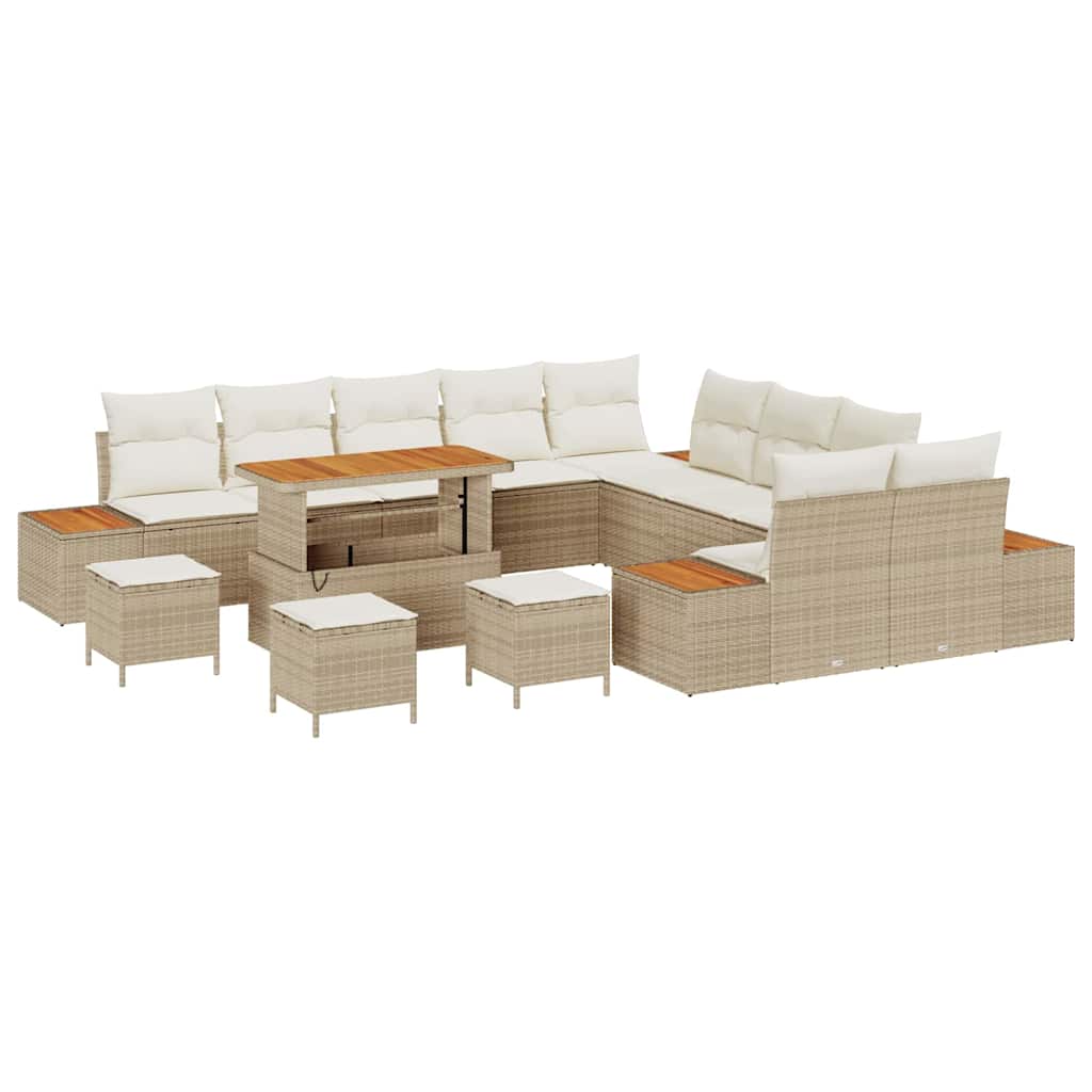 Conjunto de Sofá de Jardim 14 pcs Bege Rattan Sintético