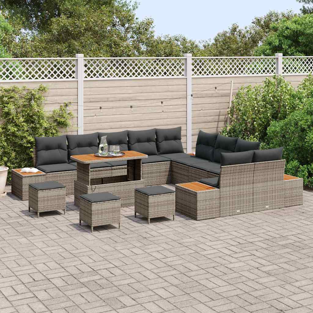 Conjunto de Sofá de Jardim 14 pcs Cinzeto Rattan Sintético