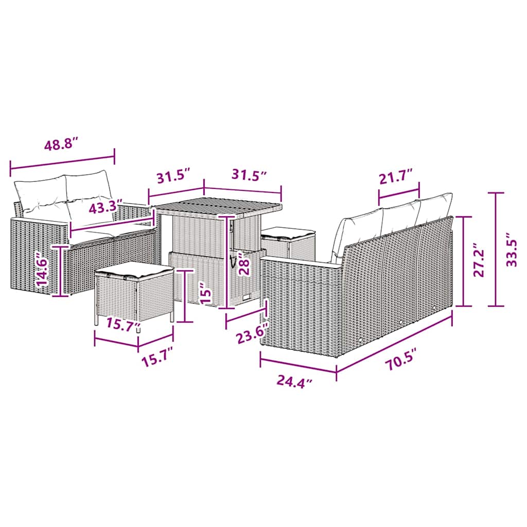 Conjunto de Sofá de Jardim 8 pcs Preto Rattan Sintético