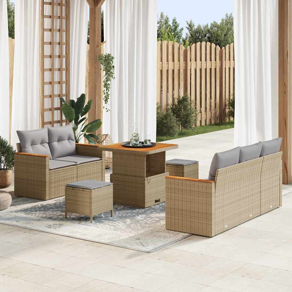 Conjunto de Sofá de Jardim 8 pcs Bege Rattan Sintético
