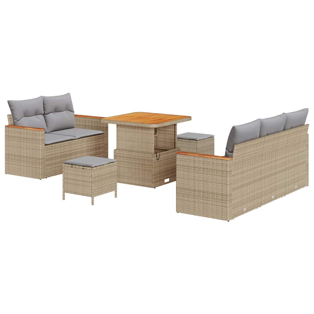 Conjunto de Sofá de Jardim 8 pcs Bege Rattan Sintético