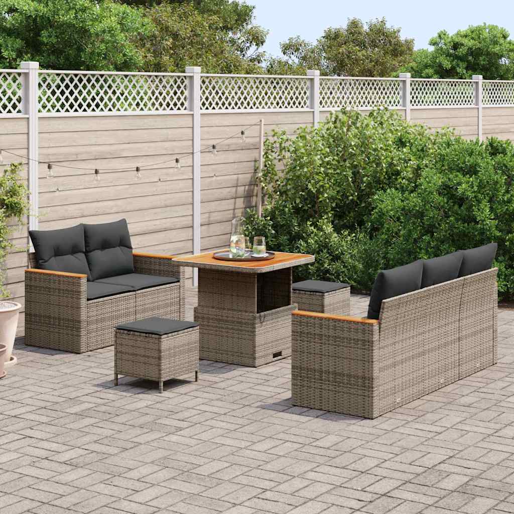 Conjunto de Sofá de Jardim 8 pcs Cinzeto Rattan Sintético