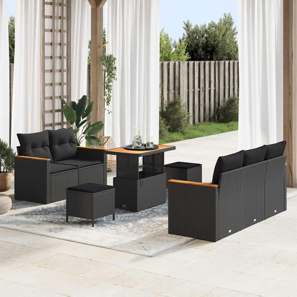 Conjunto de Sofá de Jardim 8 pcs Preto Rattan Sintético