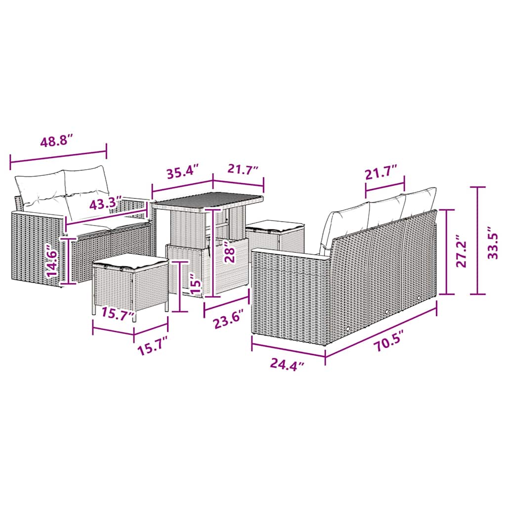 Conjunto de Sofá de Jardim 8 pcs Preto Rattan Sintético