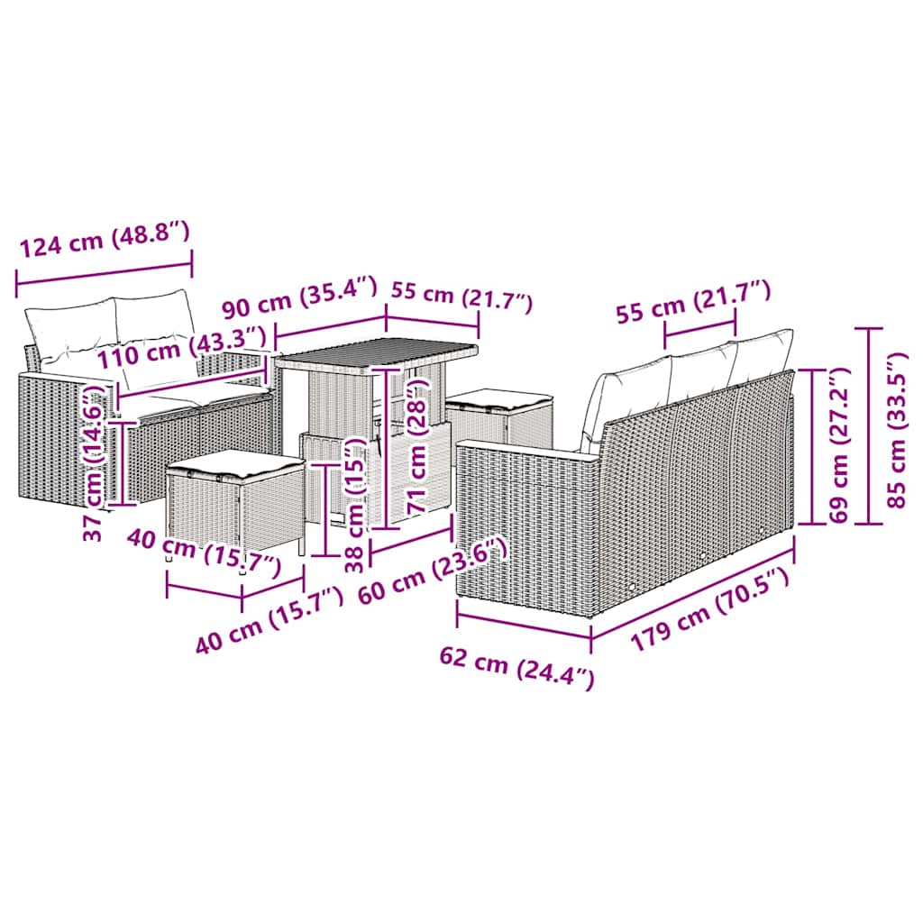 Conjunto de Sofá de Jardim 8 pcs Preto Rattan Sintético