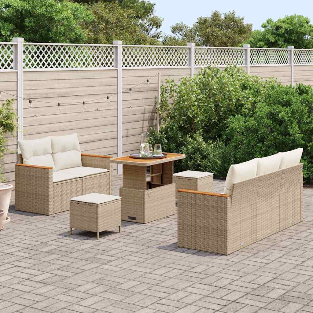 Conjunto de Sofá de Jardim 8 pcs Bege Rattan Sintético