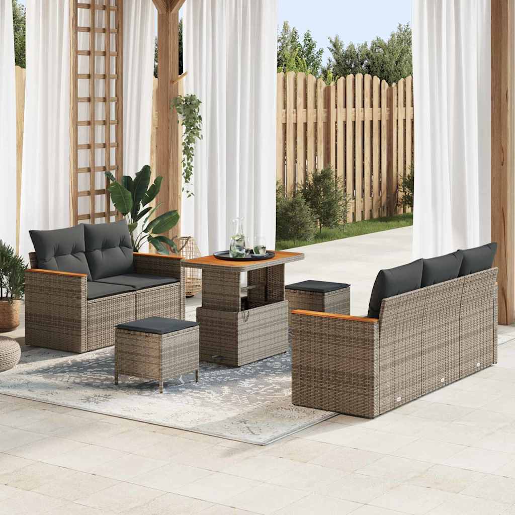 Conjunto de Sofá de Jardim 8 pcs Cinzeto Rattan Sintético