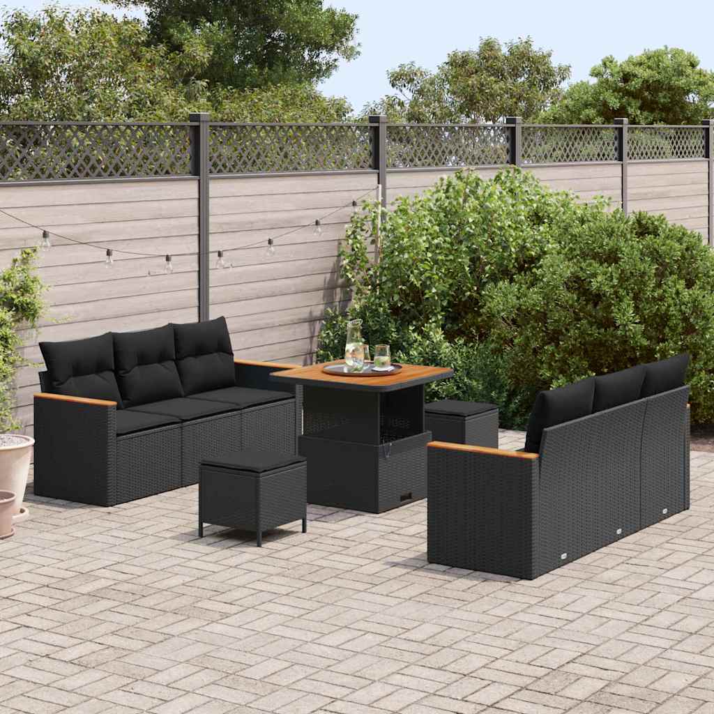 Conjunto de Sofá de Jardim 9 pcs Preto Rattan Sintético