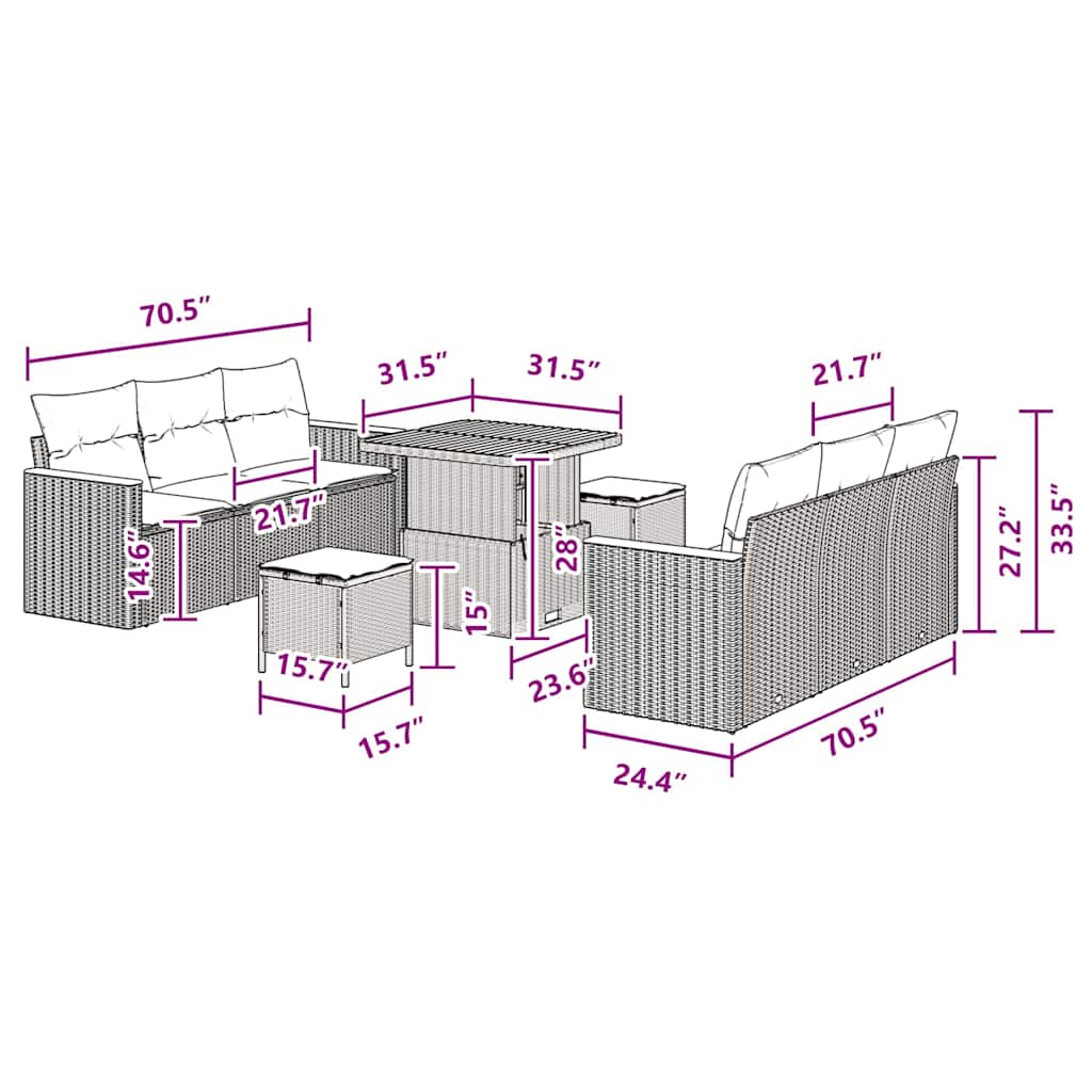 Conjunto de Sofá de Jardim 9 pcs Preto Rattan Sintético