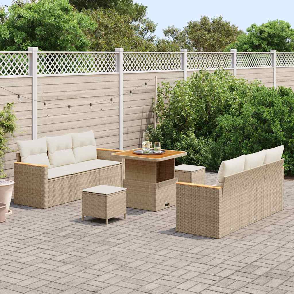 Conjunto de Sofá de Jardim 9 pcs Bege Rattan Sintético