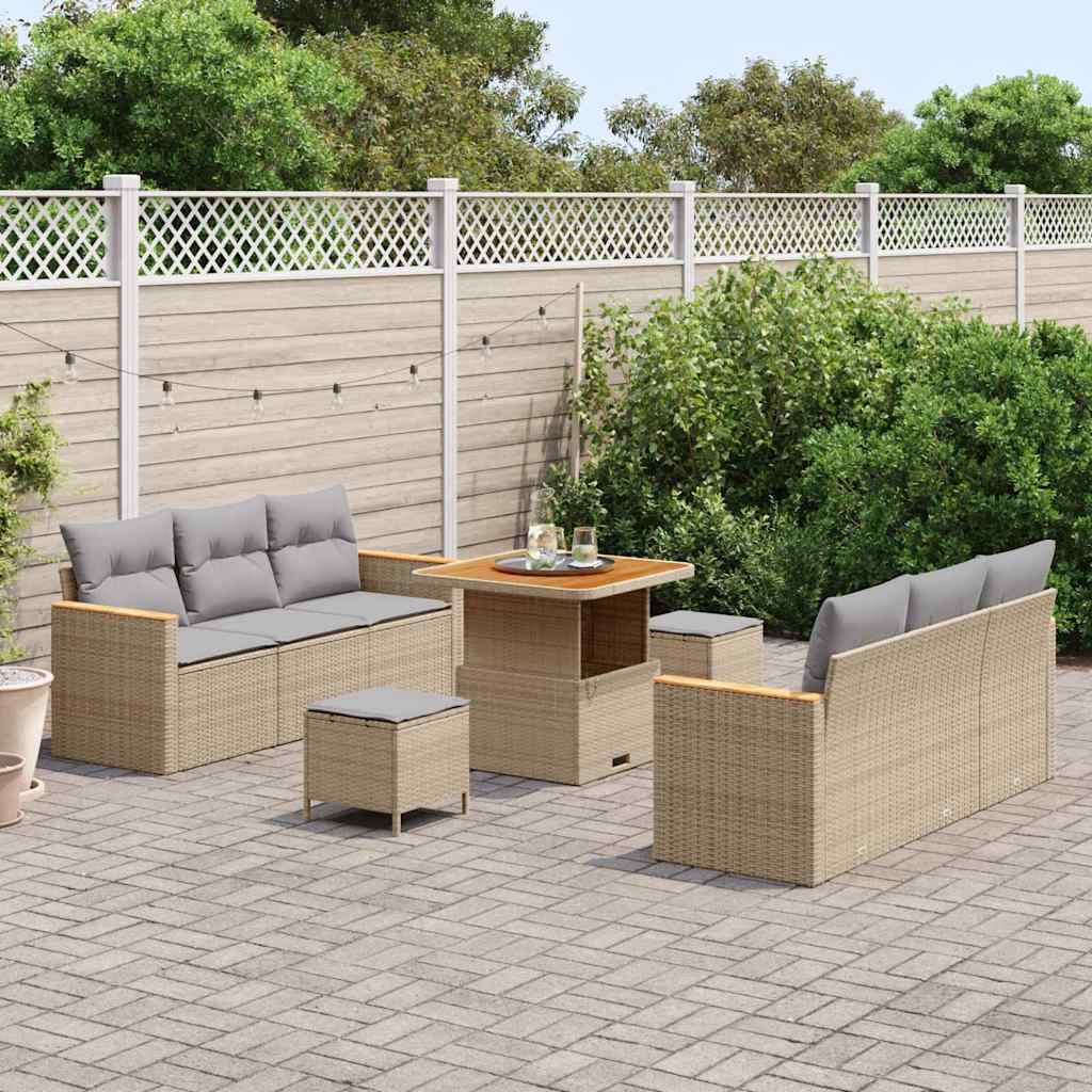 Conjunto de Sofá de Jardim 9 pcs Bege Rattan Sintético