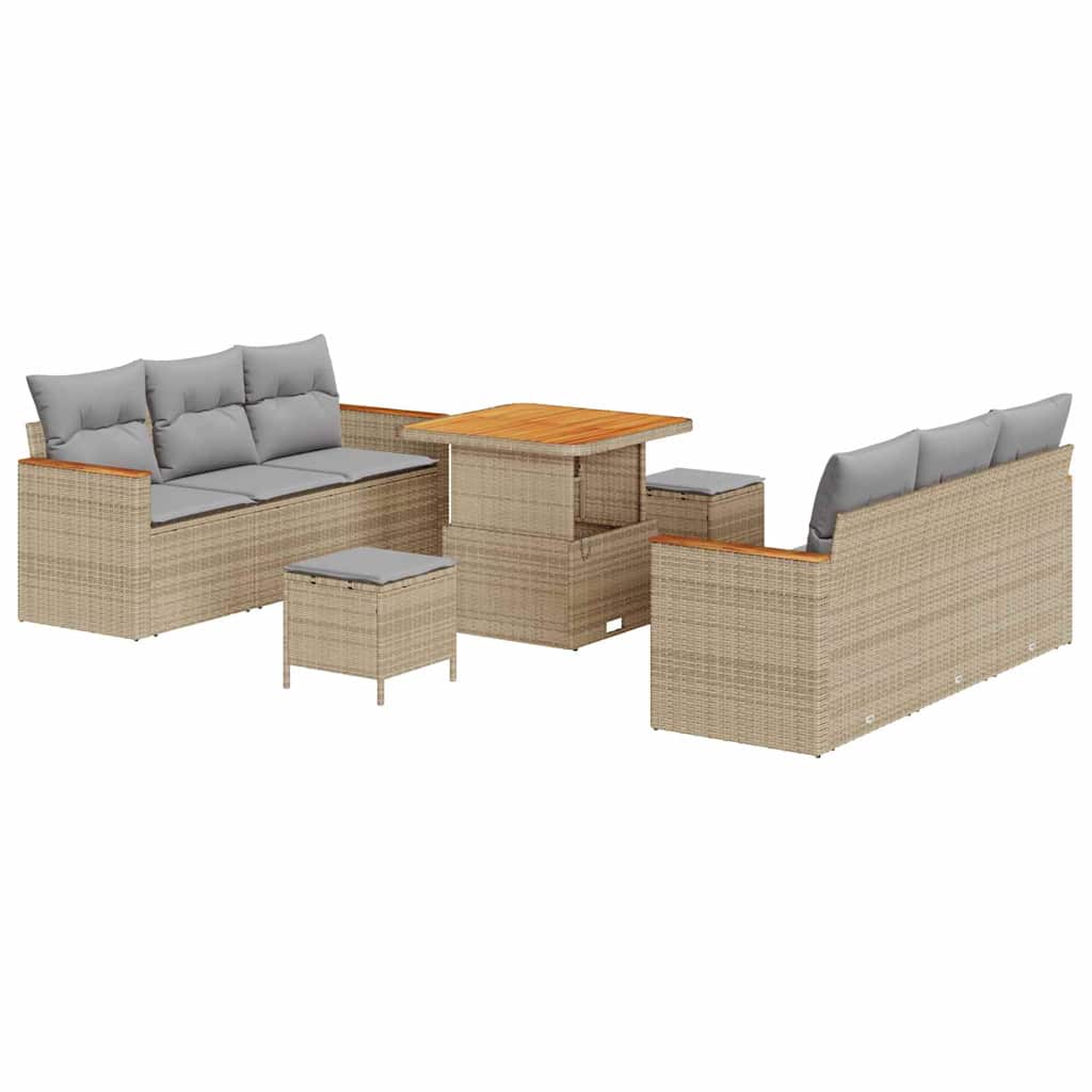 Conjunto de Sofá de Jardim 9 pcs Bege Rattan Sintético