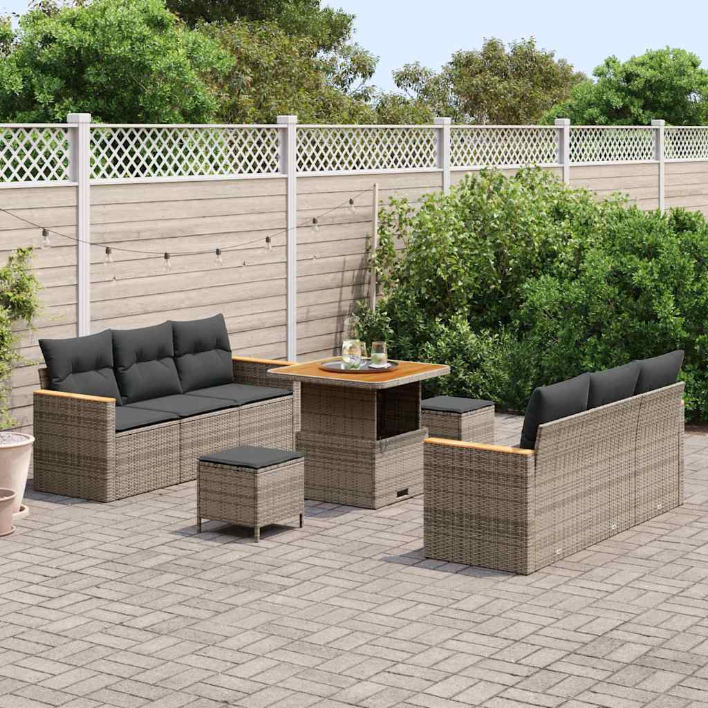 Conjunto de Sofá de Jardim 9 pcs Cinzeto Rattan Sintético