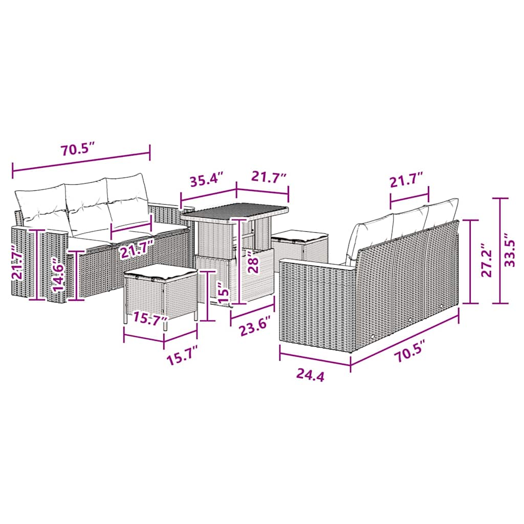 Conjunto de Sofá de Jardim 9 pcs Preto Rattan Sintético