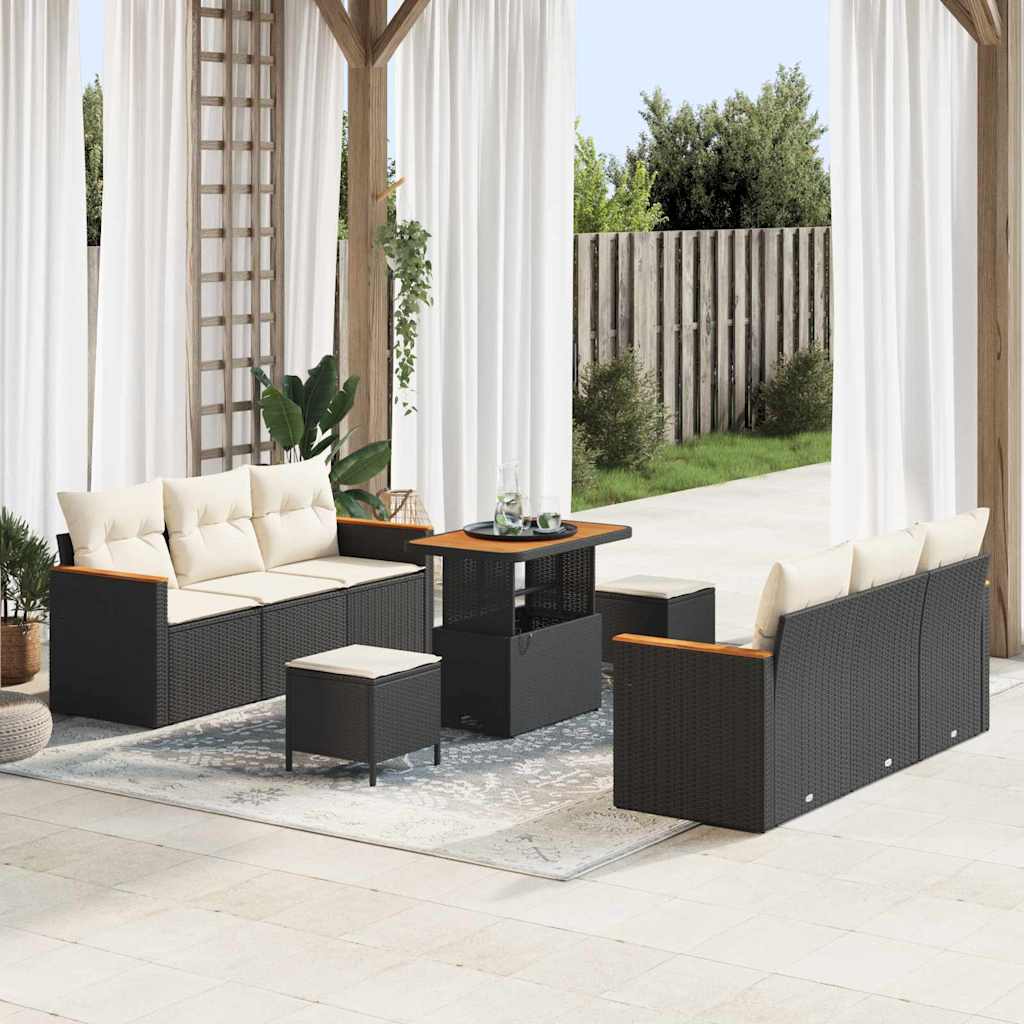 Conjunto de Sofá de Jardim 9 pcs Preto Rattan Sintético