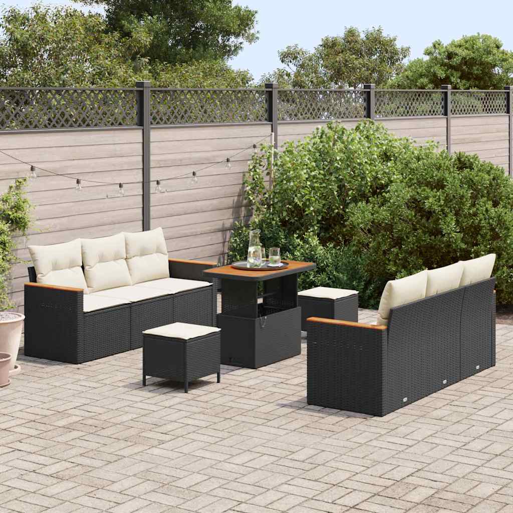 Conjunto de Sofá de Jardim 9 pcs Preto Rattan Sintético