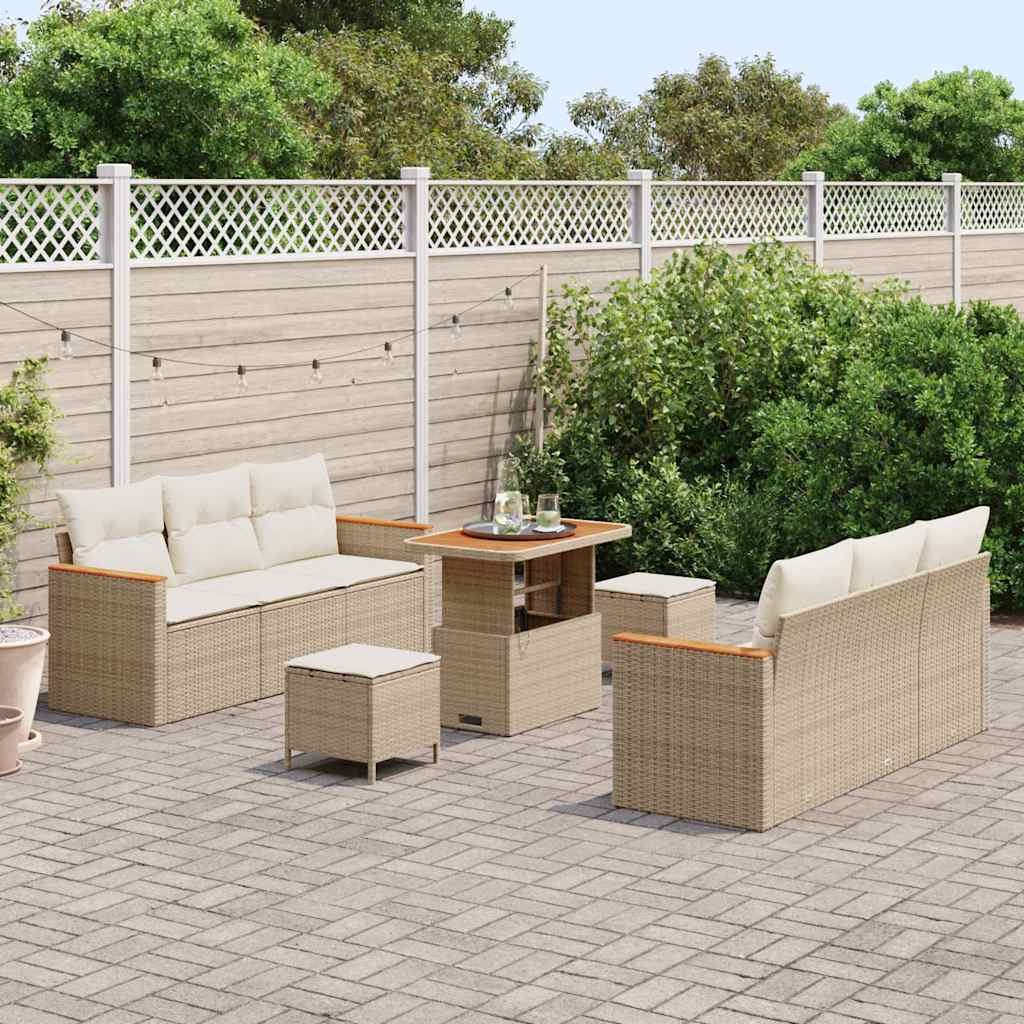 Conjunto de Sofá de Jardim 9 pcs Bege Rattan Sintético
