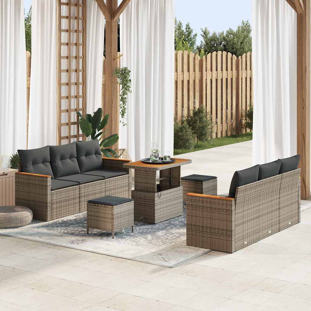 Conjunto de Sofá de Jardim 9 pcs Cinzeto Rattan Sintético