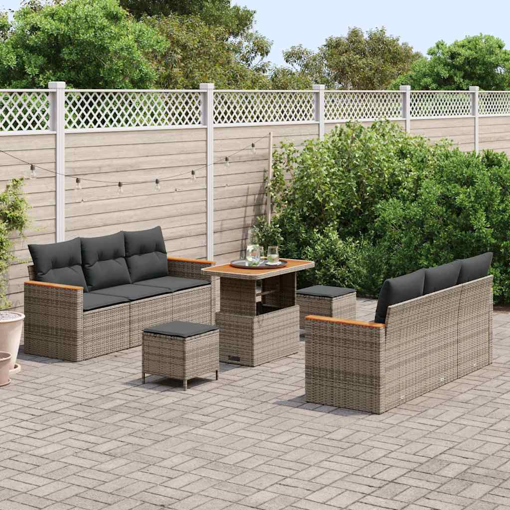 Conjunto de Sofá de Jardim 9 pcs Cinzeto Rattan Sintético