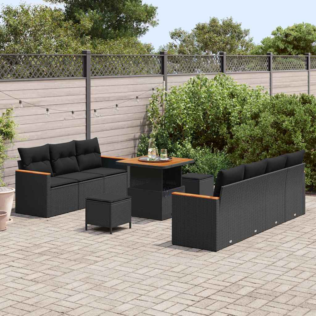 Conjunto de Sofá de Jardim 10 pcs Preto Rattan Sintético