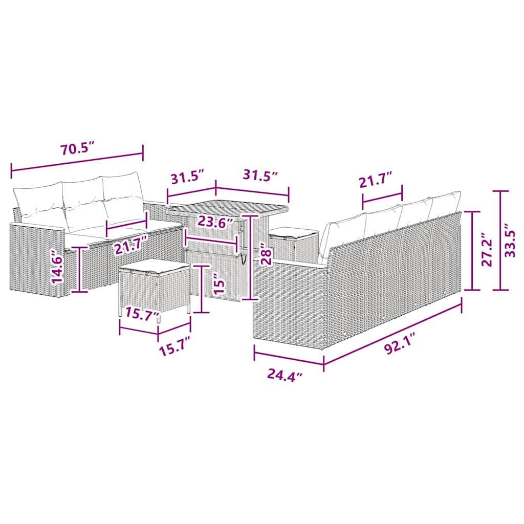 Conjunto de Sofá de Jardim 10 pcs Preto Rattan Sintético