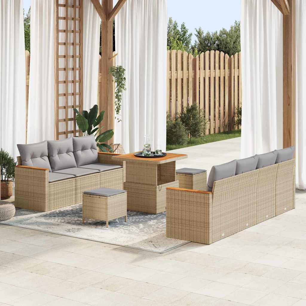 Conjunto de Sofá de Jardim 10 pcs Bege Rattan Sintético