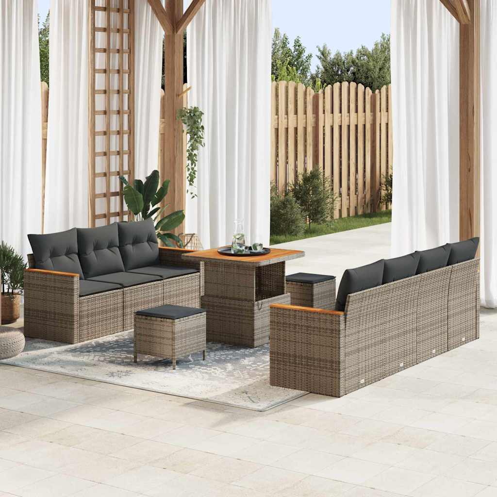 Conjunto de Sofá de Jardim 10 pcs Cinzeto Rattan Sintético